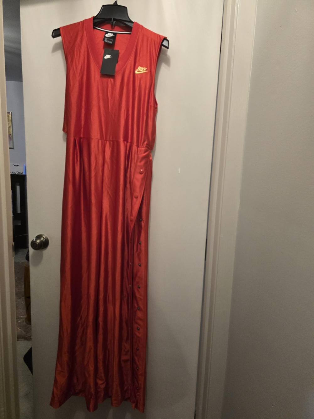 Nike Women's Red Sleeveless Maxi Dress with Side Snap Detail